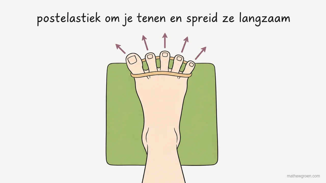 Voetoefeningen met een golfballetje en elastiek